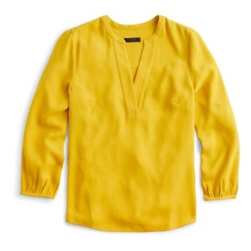 J Crew Open V-neck Top in 365 Crepe Womens Size Small  Mustard Yellow